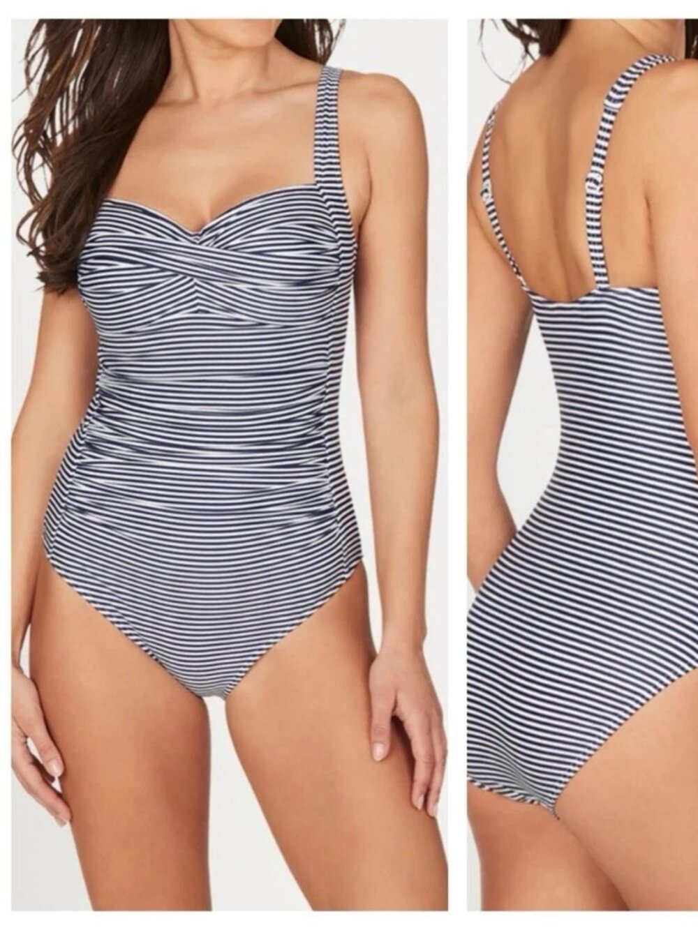 NWT Nip Tuck 10 Navy Sorrento‎ Stripe Joanne Twist Front Tummy-Control swimsuit